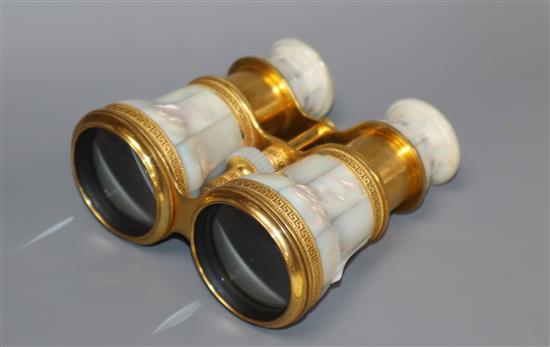 A pair of French mother of pearl opera glasses height 10cm